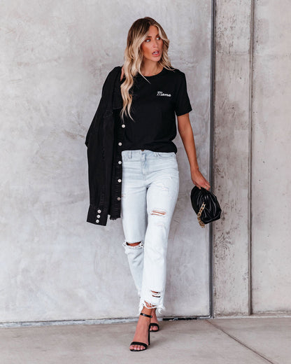 Embroidered Mama Cotton Blend Tee