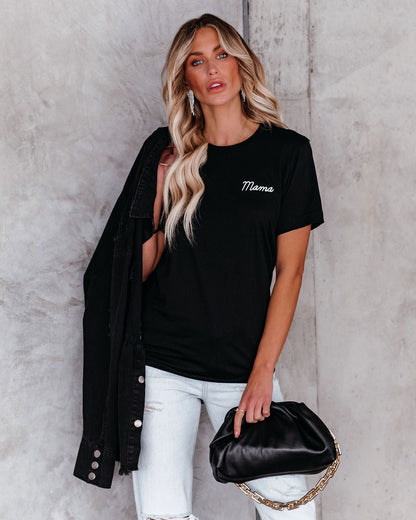 Embroidered Mama Cotton Blend Tee