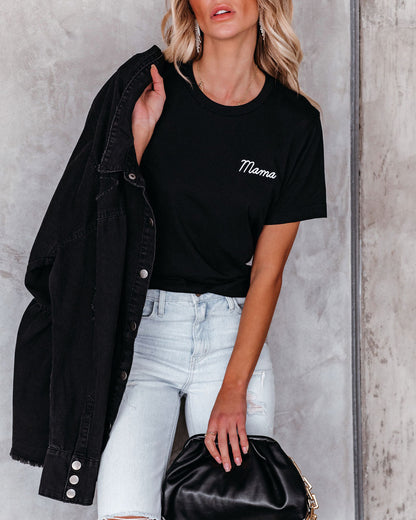 Embroidered Mama Cotton Blend Tee