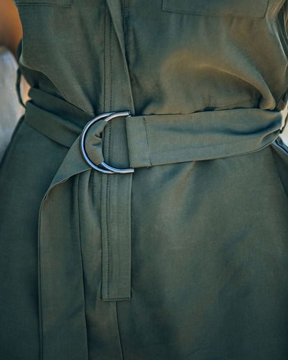 Bryana Belted Utility Romper - Olive