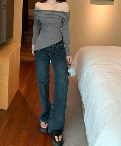 Flute Off The Shoulder Knit Top - Latte