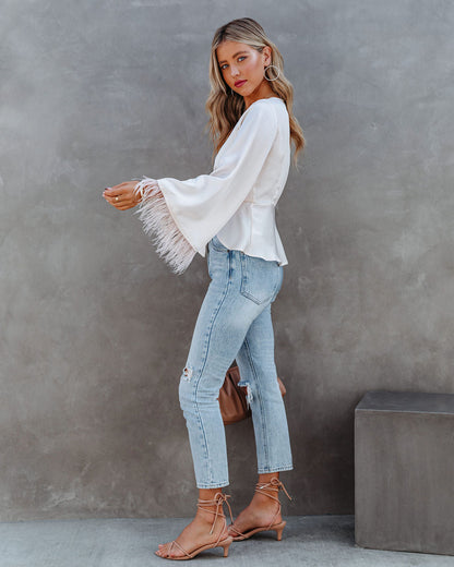 Feathers In The Wind Bell Sleeve Tie Blouse - Champagne