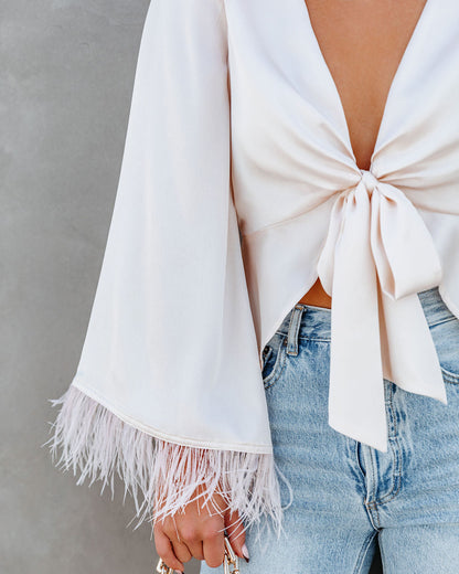 Feathers In The Wind Bell Sleeve Tie Blouse - Champagne