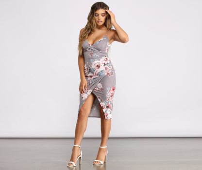 Floral Moment Asymmetrical High Slit Midi Dress
