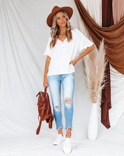 Forrest Thermal Knit Henley Top - Off White