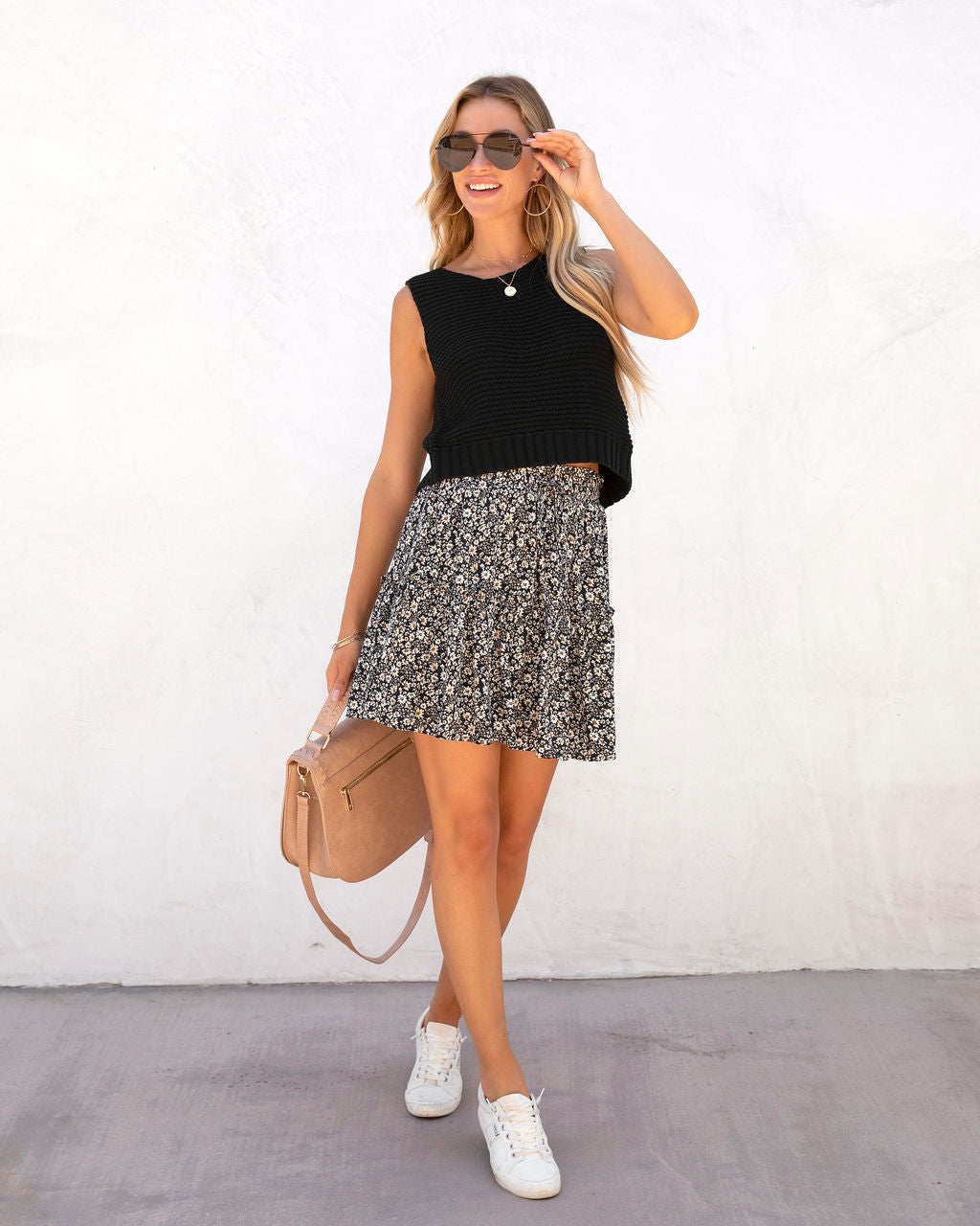 Glenda Floral Pocketed Mini Skirt