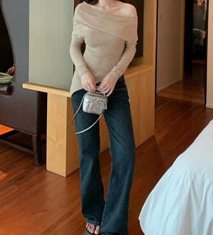 Flute Off The Shoulder Knit Top - Latte