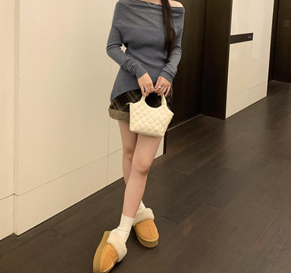 Flute Off The Shoulder Knit Top - Latte