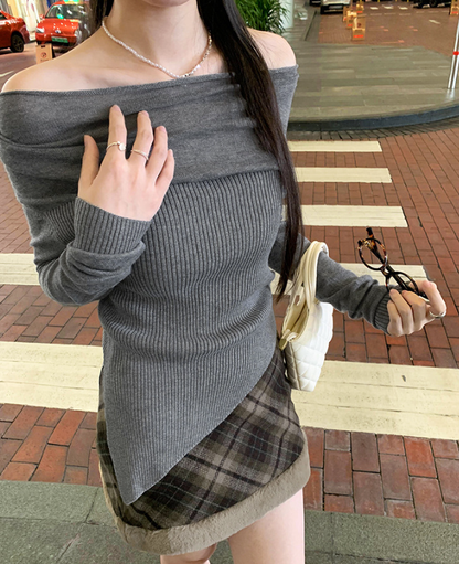 Flute Off The Shoulder Knit Top - Latte