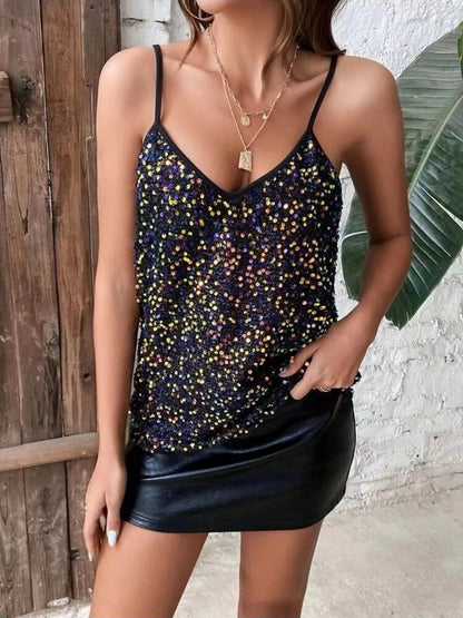 Flashing Lights Sequin Cowl Neck Crop Top - Pearl
