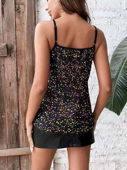 Flashing Lights Sequin Cowl Neck Crop Top - Pearl