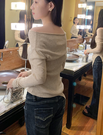Flute Off The Shoulder Knit Top - Latte