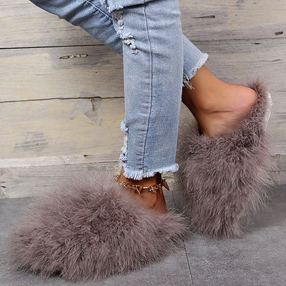 Colourful Fluffy Feather Winter Slippers