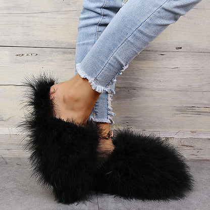 Colourful Fluffy Feather Winter Slippers