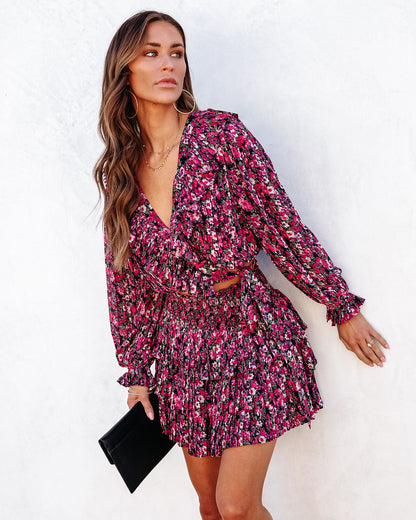Evangeline Floral Pleated Tiered Mini Skirt